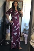 I think this dress is beautiful! The fabric does not stretch much making it important to order true to size. I'm normally a size medium/large and I ordered an XL because I have a large bust, broad shoulders and very muscular arms. The dress is a little tight in the arms, but it still fits and is easy to adjust as it's a wrap dress. The fabric is a heavier weight and a little thicker so it's not see-through. The only things I really don't like about the dress are: 1) It's a wrap dress, so when the wind blows, or when I sit down, the panels in front spread wide apart showing all of my leg. I fixed that problem by buying a matching slip to wear under the dress. 2) It's small in the bust. The clasp on the bust does not stay closed and pulls apart when I move my arms. So, for occasions when I want to be more modest and cover up my bust, I have a full-length slip I can wear under the dress. Otherwise, this dress has a deep V in front that shows cleavage if you have it. - Abigail O.