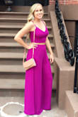 Loved this 2 piece outfit. I wore it on my bachelorette weekend! I received lots of compliments. The top can be tied/adjusted in the back so that helps with different chest sizes. I wore heels so the length of the pants were fine. Would recommend this outfit! - Olivia C.