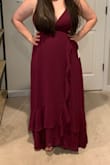 The color is more plum than maroon and it's a little more backless than we expected but it's still very classy! The material is nice and it wasn't super long (like some Lulus dresses) bought for a bridesmaid dress and it is perfect! - Sarah N.