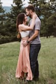 Wore this dress for engagement photos and loved how they turned out. Very flowy, comfy, and pretty. Only issue I had was I steamed it before the photos and wore it in the car so it ended up wrinkled in the pictures. I should have hung it up in the car and slipped it on when we got to our location. Just a tip if you're going to wear it in photos! - Brittany K.
