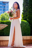 Coronavirus messed up my wedding plans so we ended up doing a small ceremony. This dress was perfect for our ceremony! It looked more expensive than it actually was. The only thing I didn't like was the string used to tie the back. I replaced it with nice satin ribbon from Michael's. I was between the 4 and 6 (normally wear a 4), but the waist has no give so I ended up going with the 6. - Grace B.