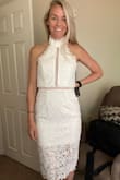 I initially ordered a medium in this dress and it was way too big through my hips and on the stomach. I am very petite in my upper body but usually wear a size 6 jeans so I thought medium would be best but turns out the small was better! I am wearing this to my bridal shower and absolutely love it! - Brittany F.
