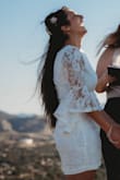 SO many compliments on this dress! It wasn't too tight or too loose. Perfect Elopement dress! The sleeves are gorgeous. I hiked a mile up a hill in this dress (had to wear shorts of course) & didn't get sweaty at all! The dress is very lightweight & airy.. & not see-thru at all! Love love love. - AnaLisa C.