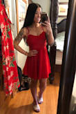 This dress is perfect. If you are between sizes I'd say go down a size. Also pictured here are a pair a flip flops from Lulu's that I love too! - Ruth L.