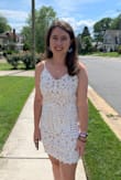 I bought this dress in purple last year in a medium and it was gorgeous, I loved it so much I wanted another but it was a little tight this year so I sized up for the white so it was a little loose in bust area but was still super happy with how it looked, probably will buy another color haha. - Sophie S.