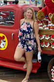 I love this romper and my boyfriend loved this "dress" on our road trip. Super flattering for not wearing a bra, but needed a little help with the zipper at times. Nice material, it felt expensive but than I got hot (it's Texas) and definitely felt sweaty ( material not breathable). On my weight loss joy, bet it'll fit better at around 185. But can't wait to wear again, could use pockets!!? - Ashley V.
