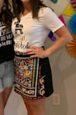 This skirt was the biggest hit for one night of my fiesta-themed bachelorette trip. Not only did all my girls love it, complete strangers were asking me where I got it! Perfect length and didn't have any problems with it riding up. I ordered a large, too, initially to see which fit better but the M was perfect. - Hannah M.