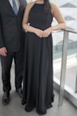 I bought this dress in black. Was nervous about ordering but the fit is great, and glad I sized up instead of trying to squeeze into a medium. The quality and drape of the fabric is great, straps are adjustable, I can see myself wearing this dress for future events as well. Only thing is that it was a little too long for me, and I'm average height (?), but it wasn't a huge deal as I could hold the hem while walking and the drape looked great for photos. - Guan Y.