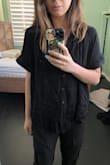 This shirt is absolutely perfect when you want that comfy, cool, and casual look. You can dress it up or dress it down, and it looks so good! I love the material because it feels so breathable, especially on hot days. I'll usually pair it with my black joggers, white sneakers, and an updo for a casual yet put together look. Also love the subtle stripes! I will never fight a black on black on black outfit~ Would definitely recommend it! (sorry the shirt is wrinkled, but I swear it's super cute) - Esther C.