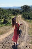 Love this dress, I've worn is in spring summer and fall occasions. No stretch but fits true to size. Very pretty orange color. - Sabina O.