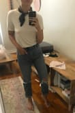 Was expecting these to fit more like boyfriend jeans but they're surprisingly curvy and flattering. Hate the flared legs but they look perfect when cuffed. If you're petite like me you'll probably love the fit but otherwise consider sizing up. - Taylor C.
