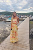 This dress is beautiful. The colors are so pretty and material is very good. Felt so pretty in it. - Sarah O.