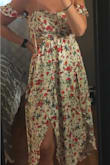 I love this dress so much. I ordered a small because it was the only size left, and it fits perfectly. The slits on both sides are very high so I plan on pinning them. One of the buttons on the bust is broken so I'm hoping I can fix that. A couple of the strings are lose around the arms and the hang strap is broken but I blame that on being the last dress available. Definitely recommended even though I had a couple of downfalls! Beautiful and super comfortable. - Liz K.