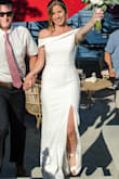 I ordered this dress three days before we decided to tie the knot on our original wedding day, that got pushed back due to COVID. I received sooo many compliments and people thought it was my original gown. The dress itself is thick and has a bit of stretch. It hugs the right places and was perfect for our spontaneous ceremony. I wore 2 inch heels and the height was just right, maybe even a tad long. Buy this dress!! - Courtney M.