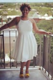 I bought this dress for my elopement. It fit perfectly! The fabric is high quality, not see through at all but not too heavy either. I got married outside in Savannah, GA and was cool and comfortable for the entire ceremony. The dress was fitted at the waist but not too tight and lots of room for hips. It was very flattering for a curvy girl like me and I would buy it 100x over again. It was exactly the dress I wanted for my special day! The straps were a little big with the XL, but an easy fix when adjusted. - Jasmine B.