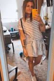 I love it but have to 100% wear spandex underneath and tie a shirt around my waist because if I bend down or lift my arms everyone will see everything. - Delanie K.