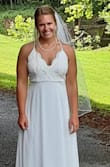 My husband and I decided to postpone our big wedding until next year due to COVID-19 so I got this dress for our small ceremony. I couldn't have found a better dress. I loved this dress and definitely want to wear it again one day. I received tons of compliments and people couldn't believe it wasn't from an expensive bridal shop. - Alli P.