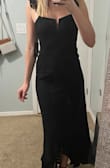 I found this dress listed as final sale so I was a bit skeptical at first but it fits perfectly and is so elegant. It's fitted in all the right places and has some give in the hips and stomach (which is helpful because this girl likes to eat!). I typically wear 34B in bras, a S/M in tops and I am a 26/27 in jeans. Hope that helps with sizing!! Also, this dress has beautiful detailing that is hard to see from the model photos! I'm very happy with my purchase!! - Kendra S.