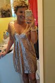 I absolute love this. I wanted something shiny and fun to dance in at my wedding reception after party...but I also needed to make sure I could move easily, something not too short or clingy, and something still a little bit bridal. This is perfect! It almost leans a little rose gold which was perfect for me. I was worried it would be too yellow gold. But it's beautiful and perfect for what I needed it for! - Alissa B.
