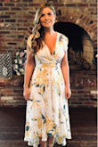 Was delighted with how this dress ended up looking. I am much shorter than the model so ended up being mid calf length at front. Found the shoulder area quite big and it is extremely low cut. So it's very revealing and too low if you have big boobs! So I safety Pinned the shoulders and used double sided boob tape and it was perfect then. I will definitely wear again but might get someone to sew the shoulders for me before next time. - Paula L.