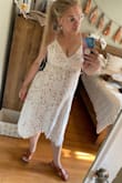 After ordering like 8 gowns from Lulus, this is the one I settled on for my bridal shower. It is flattering, not to thick for an outdoor summer event but also not thin. The tan underlay is pretty and gives it a unique look. The straps are a little thin but I am happy with it, for the most part since it has been so tough finding a dress and ordering online during covid19. - Kaylee Z.