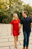 I LOVE the red. I wore this for my engagement photos and cannot wait to see it photographed. It fit well at the neckline and wasn't too short or baggy. I'd definitely recommend this dress especially for the price. It'll wrinkle but that's an easy fix. - Bailey B.