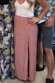 I had to hem this skirt because it was so long. The slit made me feel sexy but wasn't super noticeable so not too revealing. Got so many compliments on it. - Alexis C.
