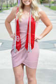 I wore this dress for my graduation. It's such a great quality material (a little thicker) and a great length/not too short at all! - Tori A.