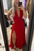 Such a good dress! Normally would wear a medium but I read the reviews! Glad I got a small! But I love it! Very long but I'm short so it's expected - Rachel F.