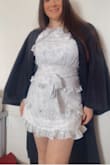 I love the dress but is a bit tight, not too tight but not lose at all on the bottom as you can see. however I wouldn't have gotten a bigger size just because the chest part fits me very loose. I got size Size L. I didn't show the arms part just because that part is very loose and flowy so no problem there - Francisca F.