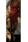 So based on other reviews I got a Medium. I usually wear a small or medium in dresses depending on the brand. the Medium fit well but there was a little extra fabric throughout the dress and I wanted it to fit tighter so I exchanged for a small. super comfy dress with lots of stretch! Photo isnt great cause I forgot to take a better one! but this dress fit and looked perfect. - Jenna S.