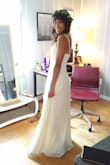 Due to the pandemic my now-husband and I ended up planning an impromptu, intimate backyard wedding--with only a week to plan! Thankfully I found this dress *just in time*! It fit like a glove, was beautiful, comfy, high quality, and most importantly: made me feel like a goddess. I'm excited to wear it again soon for a "reenactment photo shoot." Bottom Line: PERFECT for a low key wedding--simple, elegant, and SO many ways to make it your own. - Jenna Z.