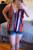 I have to return this one--it's cute, just doesn't look great on me. It was somehow a bit too tight across the chest (34D) so sort of flattened the girls, yet at the same time had extra material around the pit area? I also tried this on with regular bra, braless, sticky-bra, and taping, and nothing made it look good on me. - Leah Z.