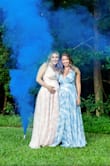 My friend wore the blue (size s) while I wore the pink (size m) for our joint gender reveal. Very pretty and comfy dresses. - Lisa B.
