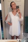 Ordered for my bachelorette party, and it arrived just in time. Fabric feels high quality. Dress fits a touch larger, so I am glad I ordered the XS as the Small would've likely been much too big. It's not too short, which I had originally worried about. Very comfortable! Excited to wear it this weekend!! It is a TOUCH see through with white underwear and white bra, I suspect would not be an issue with nude bra and nude underwear. - Ariana B.