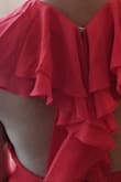This dress is very beautiful! I really love it. The only complaint is that it fits kind of big in the chest area and shoulder. I guess the upper side of the dress is designed for people with a very large torso. For me, the sleeves were too long and they were sliding off my shoulder. I  ended altering the sleeves in the back, so effectively making the dress a racerback type of dress. I just put a button, for now, to see how it looks. I'll make it more discreet later, as a think it looks better as racerback. - Susan A.