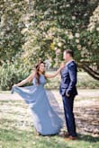 This dress gives you Cinderella vibes! If you are under 5' you'll definitely need to hem, it is very long. I bought a size small since I have a wider rib cage even at being 4'11" & 102 lbs. The fit was perfect, no stretch but it falls smoothly on every curve of my body. - Wendy L.