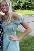 I wore this dress for my graduation party and I loved it! I was worried about it being off the shoulder, but it worked out well for my party! It was a little big around the chest but it still fit me pretty well. In the pictures the sleeves look puffy but it didn't affect the overall look of the dress. - Hannah A.