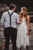 I wore this dress after my small wedding ceremony for late evening photos. The fit is great except the liner is just a bit on the short side. Very comfortable though! I love the way the lace falls at the bottom, and that you can see the silhouette of your legs. - Jennifer C.