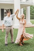 This dress was perfect for my engagement photos! It was beautiful, light weight, and comfortable! Also love that it's a high low because the front fell right above the ground so I wasn't tripping over it the whole time! - Acacia T.