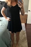 I've worn this dress a dozen times already and just got it a couple weeks ago. It's so comfy and super cute. It is a little longer in the back than the front which is perfect for covering my larger butt. - Hannah J.