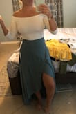 Another win for Lulus! This skirt is versatile and simply beautiful. Light weight material.
Looks really cute with a crop top but tried on with my off the shoulder top from Lulus...looks great with it too. - Heather S.