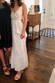 I am not normally a fan of maxi dresses but this is IT. So light and airy, comfortable and beautiful!! Worn for my wedding shower. My heel height is 2 inches I could have also worn flats without it dragging the ground too much. - Lindsay H.