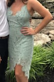 The color is gorgeous and the lace pattern is so pretty. The only issue I had was that the cross-section of the lace was drooping, so I had it sewn up. Double-sided tape may have worked, though, too. The fit is tight, but not uncomfortable. It was perfect for a summer outdoor wedding. - Jessica D.