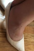 I normally either wear 6.5 or 7 depending on the shoes(I would consider my feet on the wider side). I ordered 6.5 for this one but it's a little big on me like it would slip out of my feet every few steps and I can squeeze my index finger in as you see on the first photo so I'm not sure if that means I needed to size down to a 6 or not   (I have already wore it few times as you can see the stain on my right shoe:( and was able to manage it with a low level of annoyance but maybe I'll try to stuff some tissues in the front next time?). But overall I like them, it's a nice shade of nude for my skin tone, and the height is just perfect for me (I think this may just be the max. Height that I can handle comfortably...). - Sophia T.