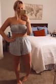 Love this set! I was so excited to get it in the mail. The bottoms are a little small on me, but I have a larger backside (still fits but a tad bit smaller than I would normally wear). Perfect for Summer and the beach! - Anna R.