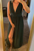 I absolutely love this dress, it's very flattering.. The only thing is the band doesn't have any stretch so it's definitely snug around the ribs. I purchased a small but if I went up to a medium then the top part wouldn't fit my boobs as it's already a little loose in that area. - Kayla G.