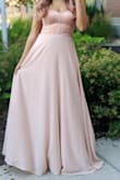 Dress is beautiful with padded cups. The skirt is a more pink than blush. But for me (5'1'), it was waayyy too long. I had to have it hemmed, which cost me almost as much as the dress with the two extra layers inside the skirt. I wish Lulus had short/petite sizes too! - Sony M.