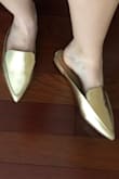I knew these shoes were going to be pointy, but they made my feet look really long. The online photo looked a lot cuter than how they looked in real life. 
Also, I'm usually between a size 7.5 and 8, so I went with an 8. They just fit. If you're between sizes, go with the larger one. - Keera G.