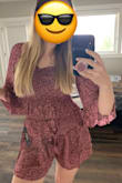 I love this top for a few reasons! First, you don't need to wear a bra (well, I don't). Second, the sleeves are actually FLOWY! I've got thicker arms, I always have, and this trend with the tight elastic poofy sleeves just doesn't work on me! And third, the shoulders actually stay up (and I barely have shoulders) so heeeeeey! Last, there are matching short and skirt options! SO much to love here. - Ellen P.